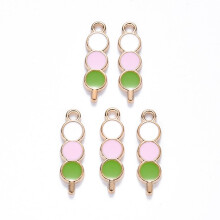 10 stk. vedhæng i emalje i legering, japansk Dango, lys guld, hvid, 22 x 6 x 1,5 mm, hul: 1,6 mm