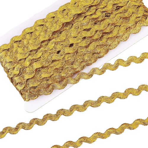 27Yards1/4inch Χρυσή πλεξούδα με κύμα S, μεταλλική κορδέλα πολυεστέρα με λάμψη για γάμο,