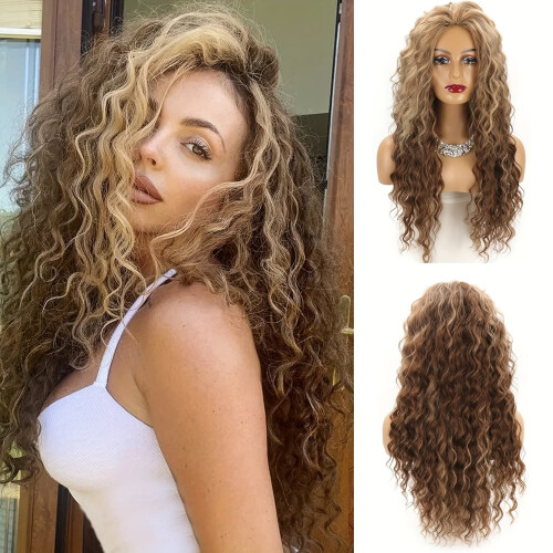 Peruca UFINE Elegant Water Wave de 28 polegadas (71 cm), densidade de 150%, fibra de alta temperatura, touca de rede rosa, compatível com uso 1