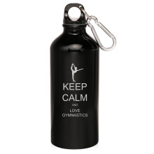 20oz aluminium sportwaterfles met karabijnhaak, Keep Calm and Love Gymnastics (zwart)