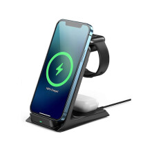 Trådløs opladningsstation 15W certificeret til Apple Watch, iPhone 12/12Pro Max/11/X/Xs Max/8Plus, AirPods, Huawei, Samsung - Sort