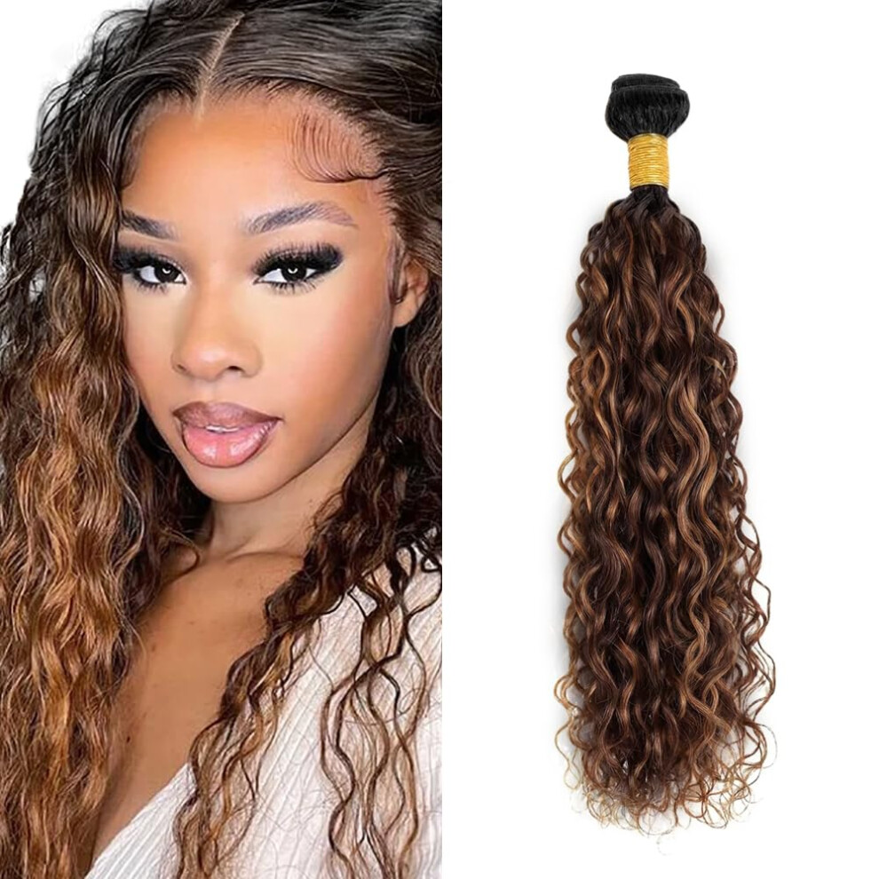 Unisex Brown Water Wave Human Hair Bundles Ombre Brazilian Remy Extensions 14 Inch Double Weft