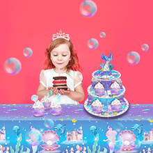 Mermaid Cake Stand, 3-Tier Dessert Display Tray, Compatible with Cupcake Tower, Birthday Party Supplies for 12-18 Cupcakes