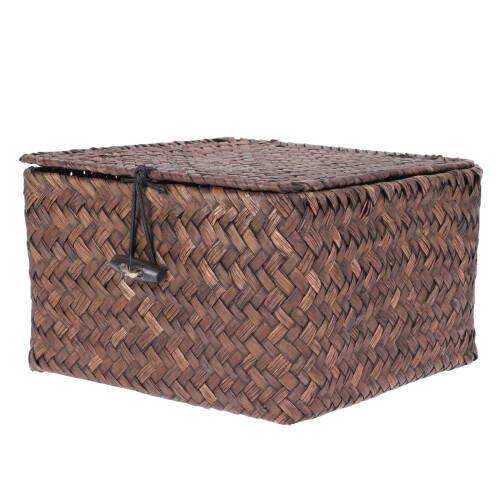 Zonh Wicker Storage Basket with Lid Seagrass Bins Rectangular Organizer 2