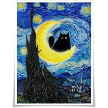 ASPORIC Affiche décorative Monet Nymphéas Chat Noir, reproduction d'art vintage célèbre, art mural sur toile humoristique et moderne, 20 x 28 cm