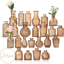 Glass Bud Vase Set, Clear & Amber Glass Vases for Home Decor, Centerpiece Table Decorations for Weddings, Parties – Bulk 24