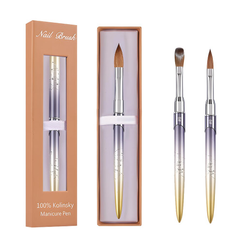 Size 8 Kolinsky Acrylic Nail Brush with Gradient Metal Handle for Precise Acrylic Application