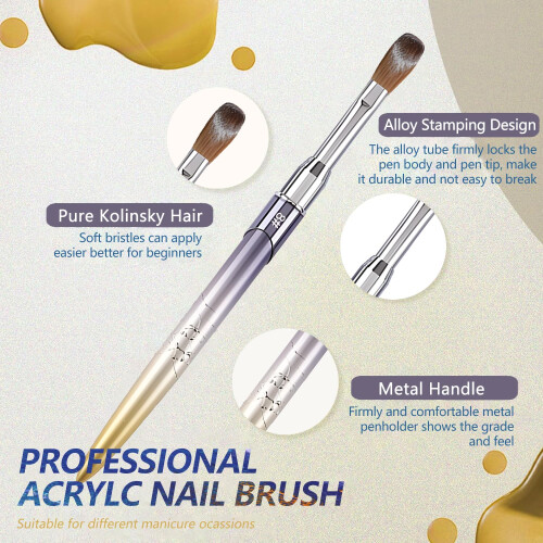 Size 8 Kolinsky Acrylic Nail Brush with Gradient Metal Handle for Precise Acrylic Application 1