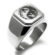 Pierścień sygnetowy ze stali nierdzewnej Tribal Dragon Yin Yang z grawerunkiem, kwadratowy, płaski, w stylu motocyklowym, polerowany