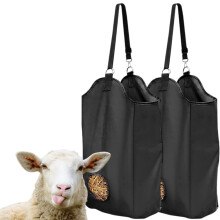 2 Pcs Hay Feeder Bag for Horses and Goats, Large Capacity Slow Feed Design with Metal Hooks, Black