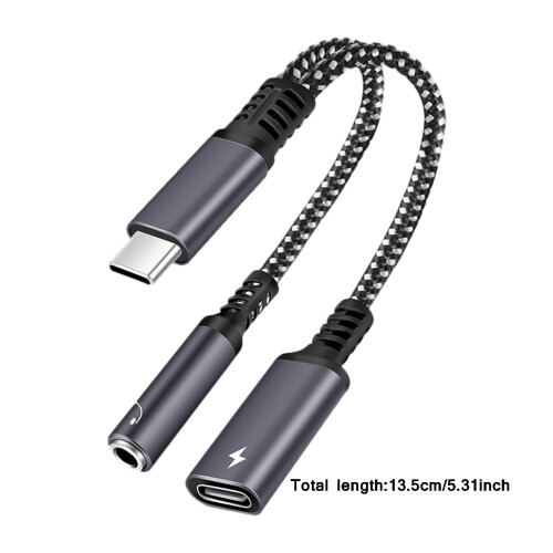 Adaptor împletit tip C2 în 1, convertor pentru căști, adaptor audio digital, potrivit 1