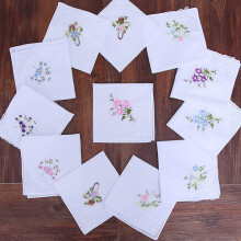 3 Pack Floral Embroidered Cotton Handkerchiefs with Lace Trim for Women Gift Set