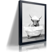 Tableau représentant un singe rigolo dans une baignoire, impression sur toile noir et blanc, décoration de salle de bain style ferme, avec ou sans