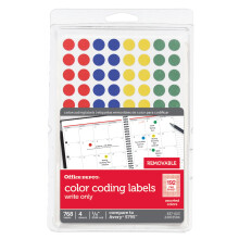 Etiquetas redondas removibles de Office Depot para codificación por colores, 6 mm de diámetro, puntos multicolor, paquete de 768 unidades, OD98803
