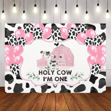 Σκηνικό για πάρτι γενεθλίων Pink Cow 1st 7x5ft - Συμβατό με Photo Booth, Banner & Διακοσμήσεις για