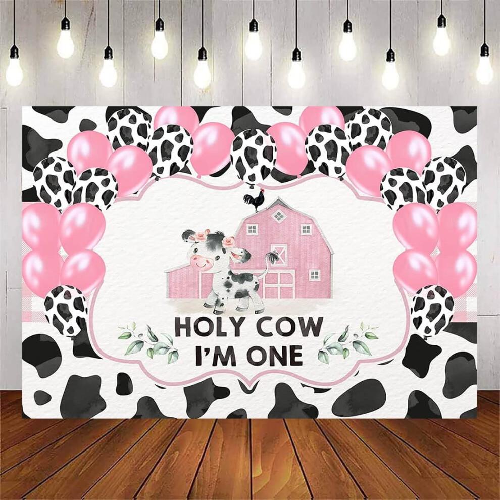 Cow 1St Birthday Party Backdrop 7X5ft - Compatible With Photo Booth, Banner & Decorations For Girls Pink 9340258943362