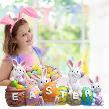 Figura de conejito de Pascua con huevo, adorno de mesa de Feliz Pascua, decoración primaveral de estilo rústico para fiestas en casa o en la