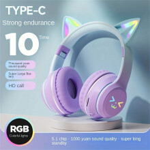 Kabelloses Anime-Gaming-Headset mit aktiver Geräuschunterdrückung, faltbarem Katzenohren-Design und abnehmbarem Kabel für Desktop-Nutzer