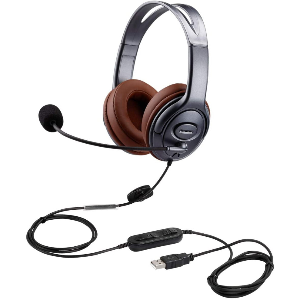 Usb Headset With Microphone Noise Cancelling And Volume Controls, Computer Pc Headphone With Voice Recognition Mic 9340258945489