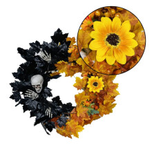 45 cm-es őszi girland koszorú tökkel, tobozzal, bogyóval, juharlevéllel, Halloweenre, Hálaadásra, beltéri és kültéri dekorációra