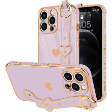 Kompatibilné s iPhone 15Pro Max puzdro s remienkom, roztomilý dizajn so srdiečkami, stojanom na zápästie, obsahuje 2 ochranné fólie na
