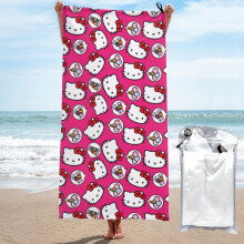Zachte microvezel strandhanddoek met kattenprint, 70 x 140 cm (verticaal), sneldrogend en draagbaar, ideaal voor op reis, zwemmen, sporten en fitness