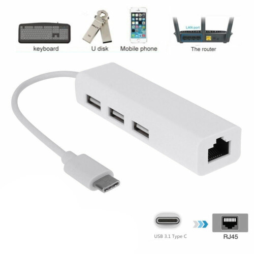 Cable adaptador Ethernet LAN USB-C USB3.1 Tipo C a USB RJ45 para PC 2