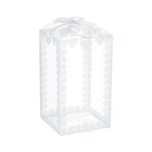 Lot de 24 boîtes pliables transparentes en PVC pour bonbons, cadeaux et souvenirs, avec nœud papillon, 120 x 70 x 70 mm