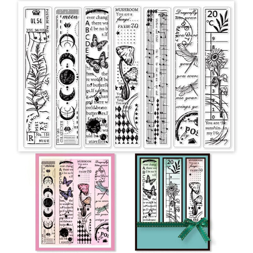 7Themes Vintage Clear Stamp Λουλούδι Πεταλούδα Λιβελούλα Φάση Ηλίανθος Μανιτάρι Μουσική Νότα
