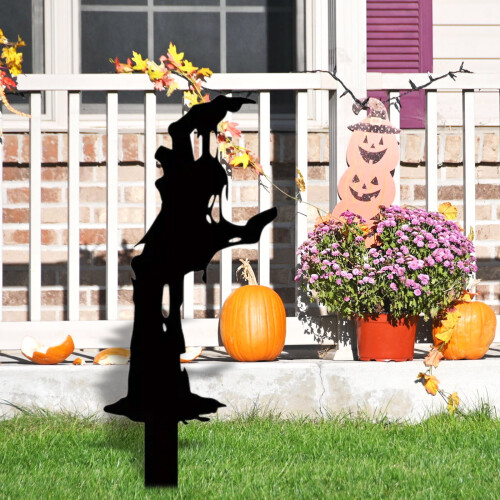 Μαύρη πινακίδα αυλής για το Halloween, τρομακτικό χειροποίητο πασσαλάκι γκαζόν για 2