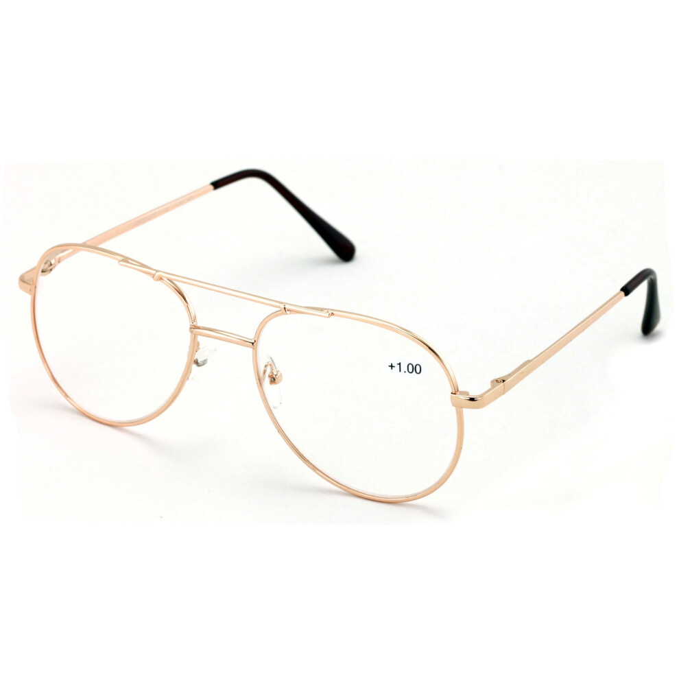 Metal Aviator Reading Glasses - Spring Hinge Tear Drop Reader