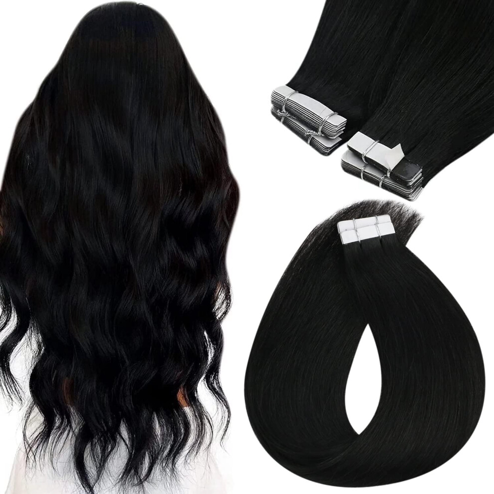 Unisex Black,Brown Tape In Hair Extensions Remy Human Hair 18 Inch Darkest Brown And Jet Black Seamless Blend