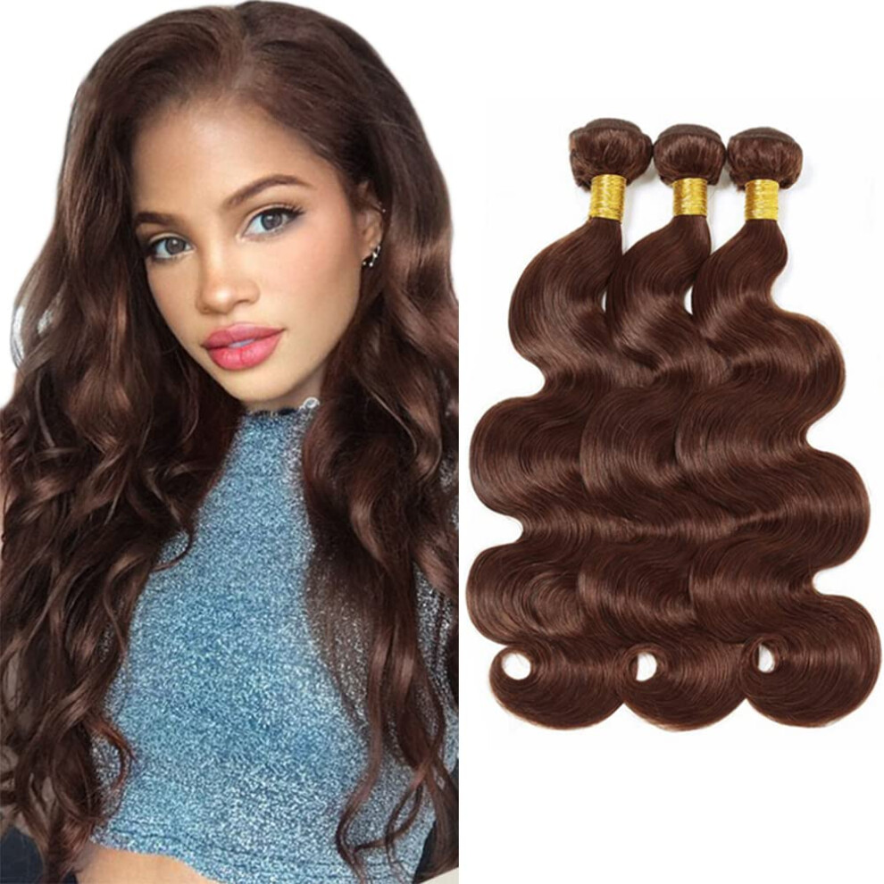 Brazilian Body Wave Human Hair Bundles #4 Chocolate Brown 20 Inch Virgin Extensions 3PCS