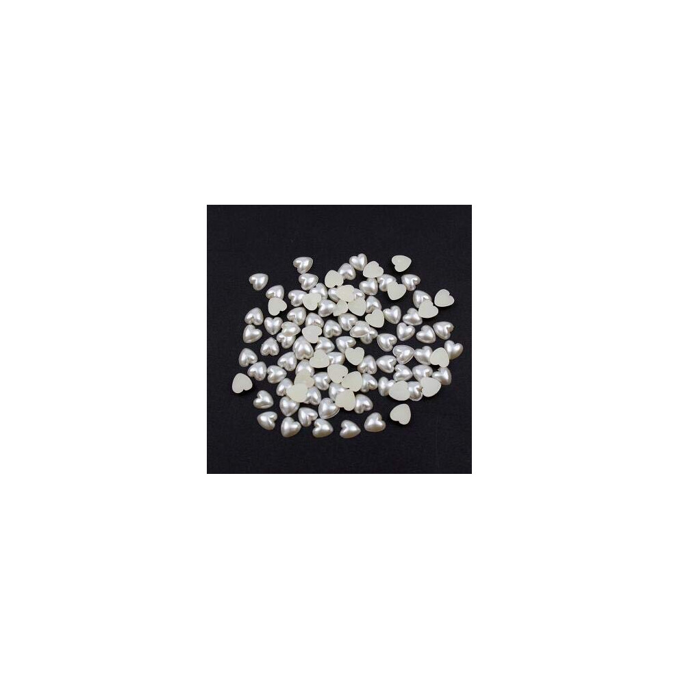 White 6Mm Rice Heart Flatback Pearl Beads For Nail Art And Diy Crafts, 1000Pcs Abs