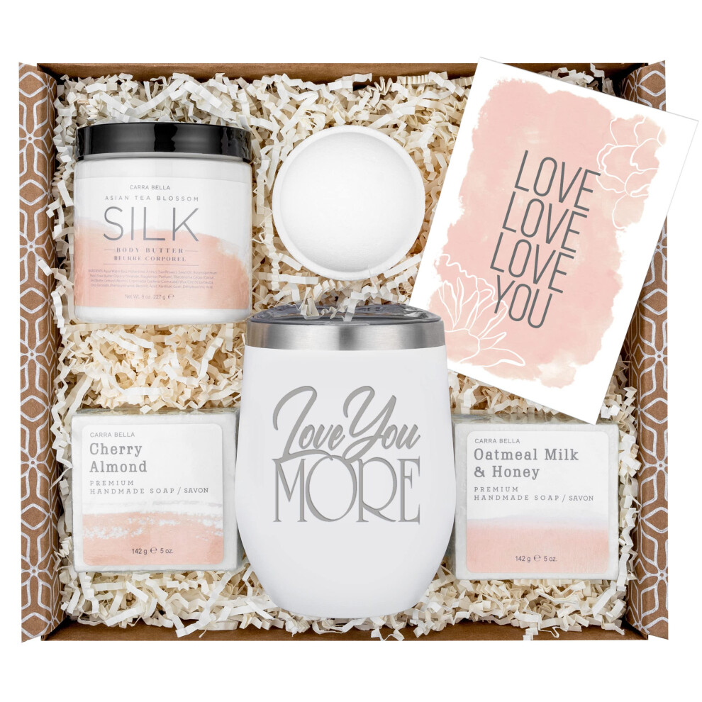 Spa Gift Set with Love You More Tumbler, Bath Bomb, Soaps  Birthday Gift Basket for Women