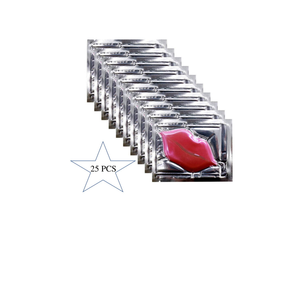 Pink 25 Pack Collagen Lip Masks With Crystal Gel For Deep Hydration, Plumping And Antiaging