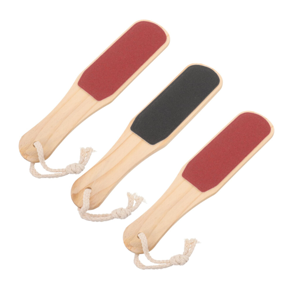 3Pcs Double Sided Foot File with Wooden Handle, Coarse and Fine Pedicure Foot Scrubber Set for Callus Removal