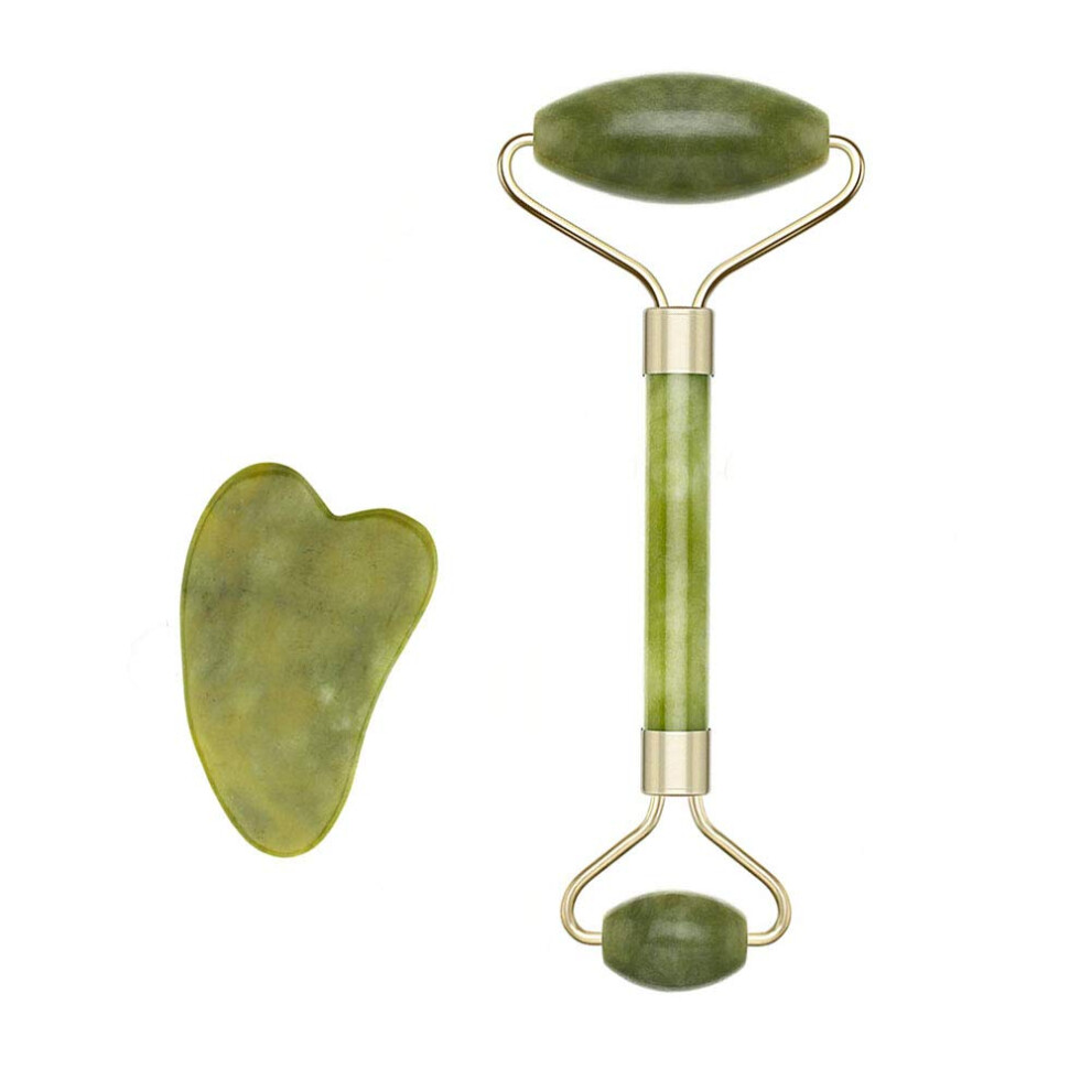 Jade Roller and Gua Sha Set for Face Massage to Reduce Puffiness, Wrinkles and Boost Skin Glow