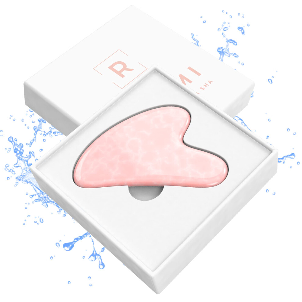 Rose Quartz Gua Sha Facial Massage Tool for Contouring, Puffiness Reduction and Tension Relief