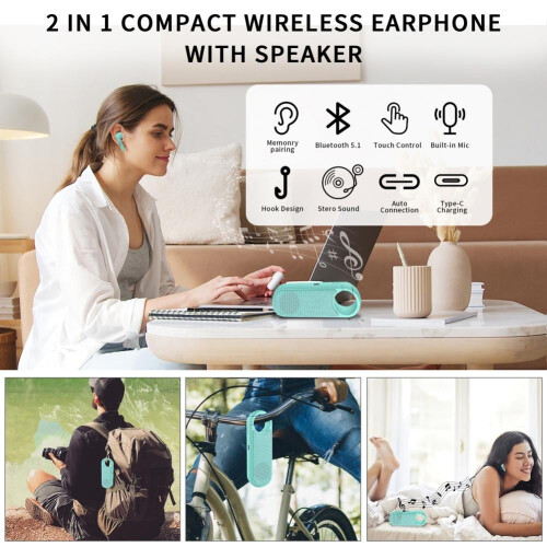 Ασύρματα ακουστικά Bluetooth, ακουστικά 2 σε 1 Bluetooth5.1TWS με θήκη φόρτισης και ηχείο για 2