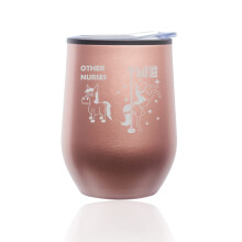 Bicchiere da viaggio senza stelo per vino e caffè con coperchio, ideale per infermiere, superstar e unicorno (oro rosa).