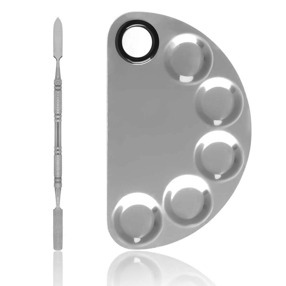 Stainless Steel Makeup Mixing Palette with DualEnded Spatula for Foundation, Eyeshadow, Nail Art