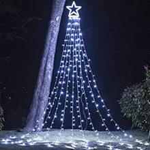 Juledekoration udendørs stjernelyskæde, 16,4 fod 320 LED 8 tilstande med 14" oplyst stjerne til julefødselsdag (hvid)