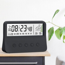 Cyfrowy zegar LED Lulshou z alarmem drzemki, 12/24-godzinnym timerem i odliczaniem, wyświetlaczem stereo – kompatybilny z sypialnią
