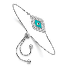 Verstelbare armband QG4621 van sterling zilver met rhodiumlaag en blauwe emaille oogjes van zirkonia.