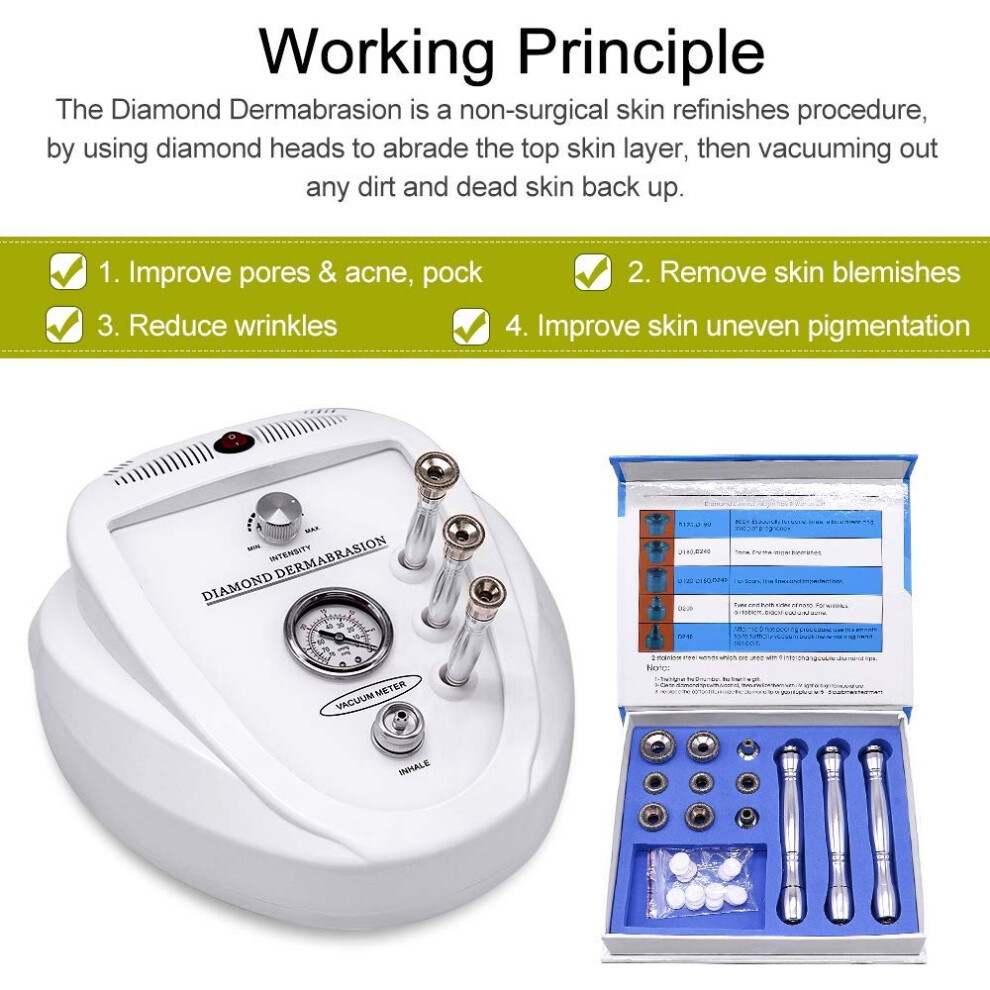 Professional Diamond Microdermabrasion Device with Adjustable Tips and Vacuum Suction for Home Facial