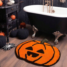 Tapetes de banheiro Fnyoxu para o Halloween, tapetes de banho antiderrapantes com estampa de abóbora de outono, tapete fofo de microfibra lavável e
