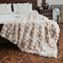 Fuzzy Faux Fur Blanket, Soft Fluffy Sherpa Throw for Couch, Cozy Plush Reversible Twin Blanket, Warm Winter Beige C150