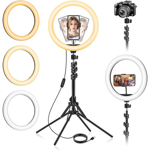 Ring Light de 13 polegadas com suporte de chão (kit Ring Light com altura total de 70,6 polegadas), luz circular de LED com suporte para celular,