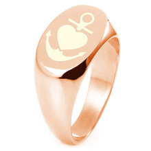 Anello ovale piatto in argento sterling con incisione "Ancora del mio cuore" e superficie lucida.